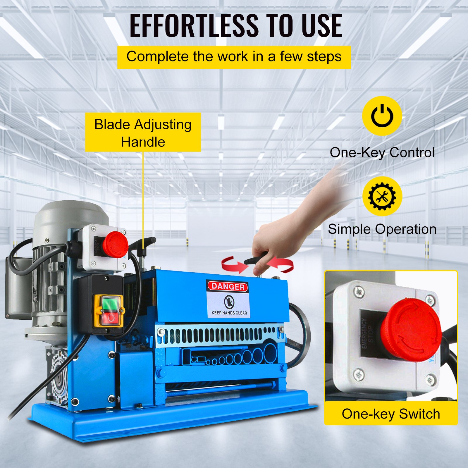 VEVOR 1.5-40MM Electric Cable Stripping Machine 370W, Efficiently Strips Various Metal Wires, Includes 10 Blades, Speeds Up to 15M/Min