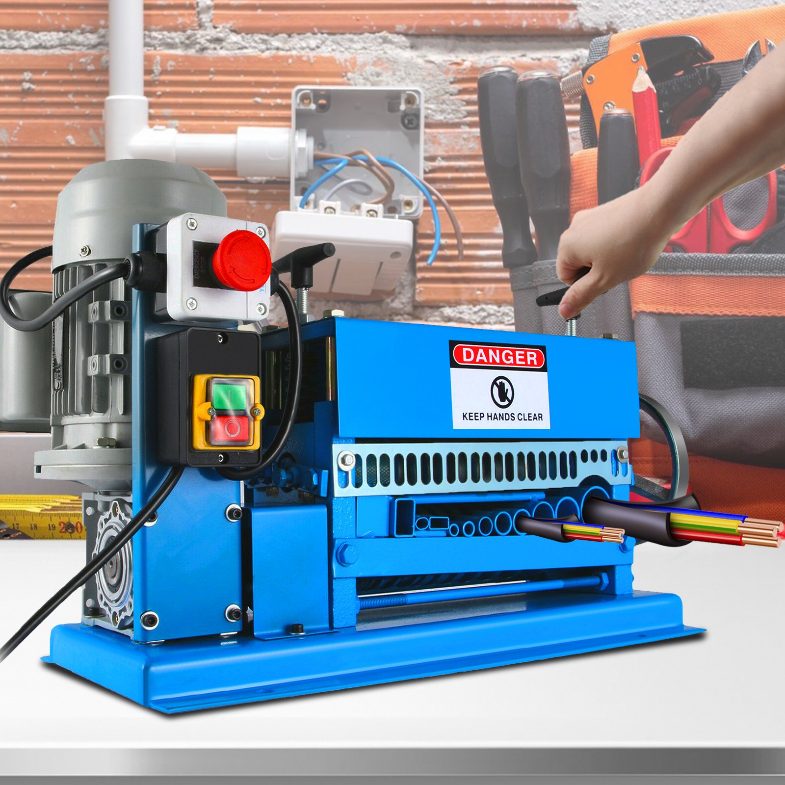 VEVOR 1.5-40MM Electric Cable Stripping Machine 370W, Efficiently Strips Various Metal Wires, Includes 10 Blades, Speeds Up to 15M/Min