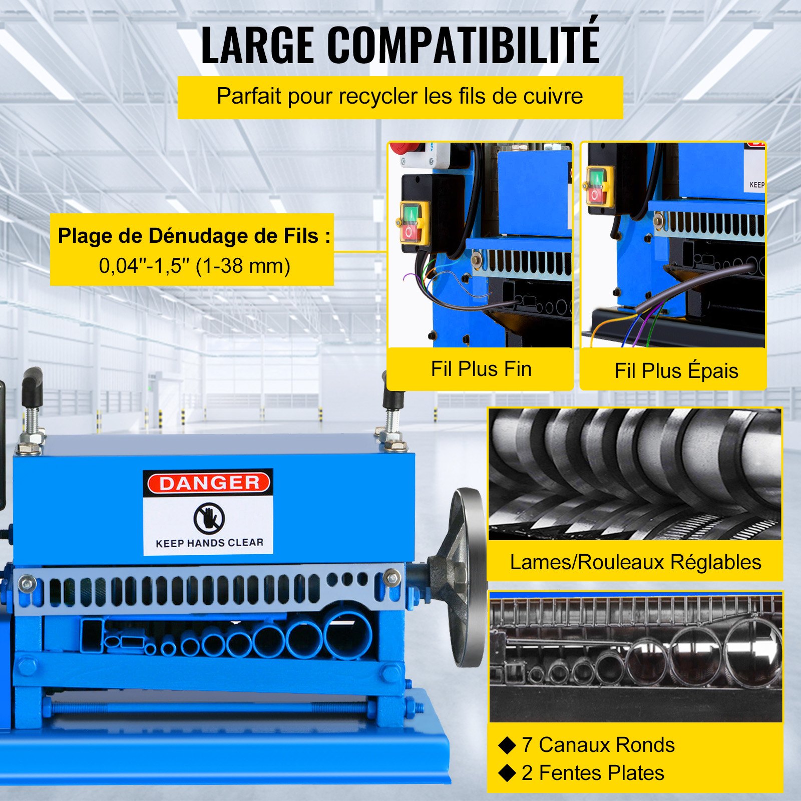 VEVOR 1.5-38MM Automatic Wire Stripping Machine 370W Kinds Of Metal Cable Wire Stripper With 10 Blades  Powered Electric Wire Stripper 15 M/Min