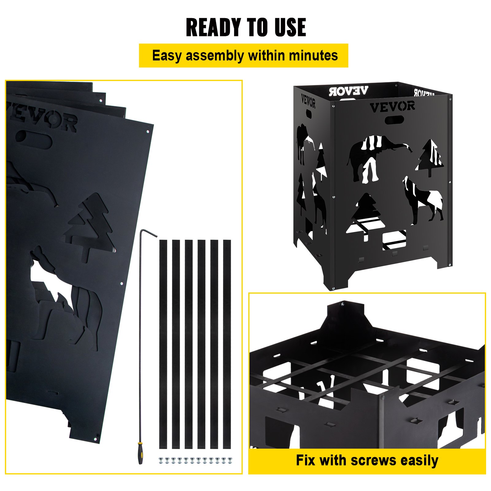 VEVOR Burn Barrel, 21x21x27 inch Burn Cage, Carbon Steel Cage Incinerator, Incinerator Barrel with Lid and Handle for Outdoors