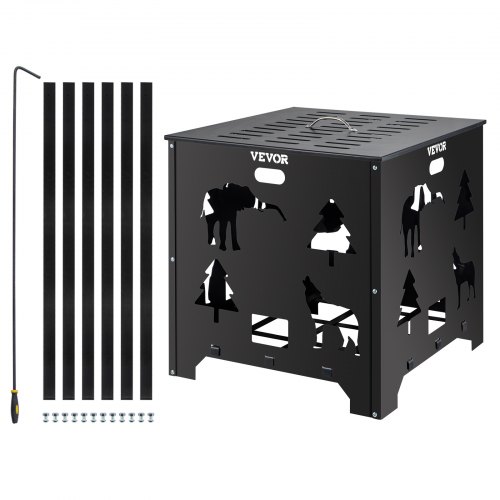 VEVOR Burn Barrel, 22x22x22 inch Burn Cage, Carbon Steel Cage Incinerator, Incinerator Barrel with Lid and Handle for Outdoors