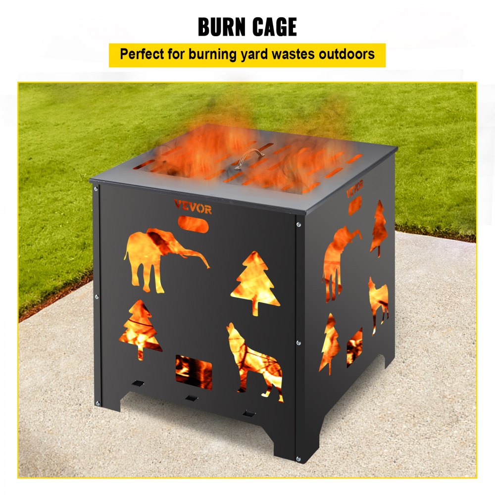 VEVOR Burn Barrel, 22x22x22 inch Burn Cage, Carbon Steel Cage Incinerator, Incinerator Barrel with Lid and Handle for Outdoors
