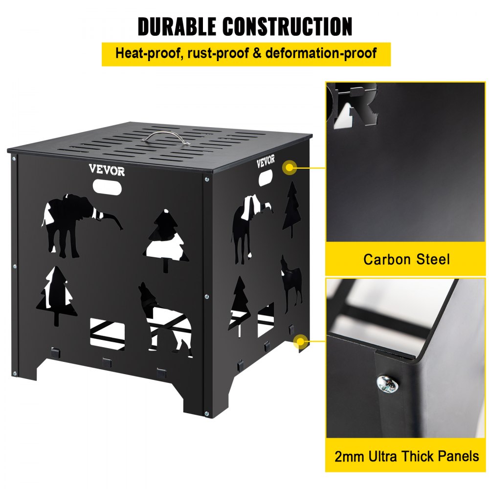 VEVOR Burn Barrel, 22x22x22 inch Burn Cage, Carbon Steel Cage Incinerator, Incinerator Barrel with Lid and Handle for Outdoors