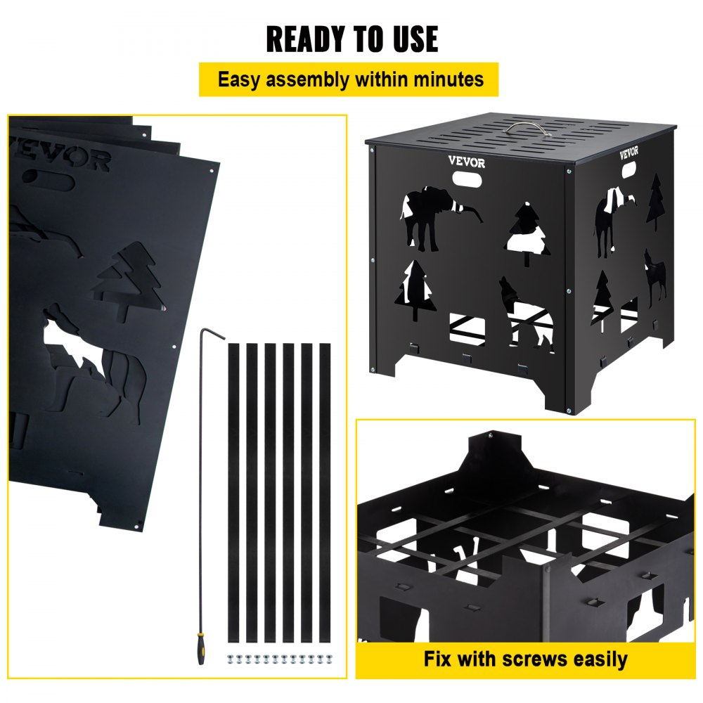 VEVOR Burn Barrel, 22x22x22 inch Burn Cage, Carbon Steel Cage Incinerator, Incinerator Barrel with Lid and Handle for Outdoors