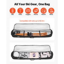 VEVOR Snowboard Bag, Up to 65 in/165 cm, Padded Skis & Snowboards Bag for Air Travel, 600D Waterproof Oxford Fabric, with Adjustable Inner Straps, for Skis Poles Goggles Gloves Helmet Boots (Black)