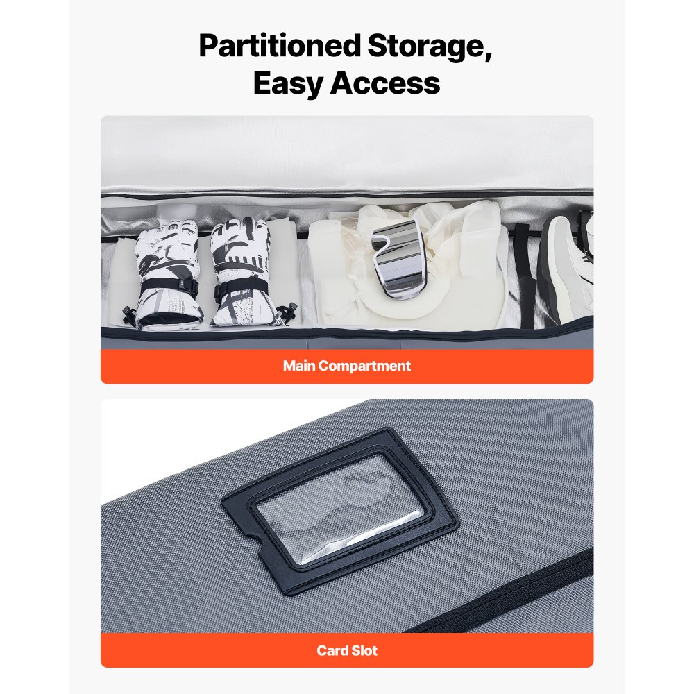 VEVOR Snowboard Bag, Up to 65 in/165 cm, Padded Skis & Snowboards Bag for Air Travel, 600D Waterproof Oxford Fabric, with Adjustable Inner Straps, for Skis Poles Goggles Gloves Helmet Boots (Gray)