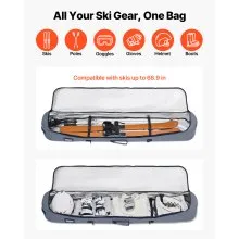 VEVOR Snowboard Bag, Up to 65 in/165 cm, Padded Skis & Snowboards Bag for Air Travel, 600D Waterproof Oxford Fabric, with Adjustable Inner Straps, for Skis Poles Goggles Gloves Helmet Boots (Gray)