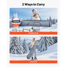 VEVOR Snowboard Bag, Up to 65 in/165 cm, Padded Skis & Snowboards Bag for Air Travel, 600D Waterproof Oxford Fabric, with Adjustable Inner Straps, for Skis Poles Goggles Gloves Helmet Boots (Gray)