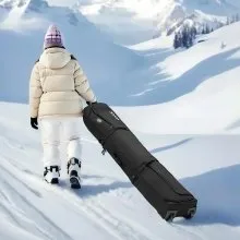 VEVOR Ski Roller Bag, Up to 68.9 in/175 cm, Padded Snowboard Bag with Wheels for Air Travel, 600D Waterproof Oxford Fabric, with Adjustable Straps, for Skis Poles Goggles Gloves Helmet Boots (Black)
