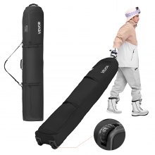 VEVOR Ski Roller Bag, Up to 68.9 in/175 cm, Padded Snowboard Bag with Wheels for Air Travel, 600D Waterproof Oxford Fabric, with Adjustable Straps, for Skis Poles Goggles Gloves Helmet Boots (Black)