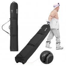 VEVOR Ski Roller Bag, Up to 74.8 in/190 cm, Padded Snowboard Bag with Wheels for Air Travel, 600D Waterproof Oxford Fabric, with Adjustable Straps, for Skis Poles Goggles Gloves Helmet Boots (Black)