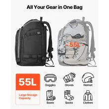 VEVOR Ski Boot Bag, 55L, Snowboard Boots Travel Backpack for Men Women, with Waterproof Exterior & Bottom, Durable 1680D Oxford, Bag for Skis, Snowboard, Helmet, Goggles, Gloves, Accessories (Black)