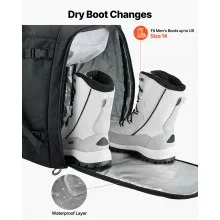 VEVOR Ski Boot Bag, 55L, Snowboard Boots Travel Backpack for Men Women, with Waterproof Exterior & Bottom, Durable 1680D Oxford, Bag for Skis, Snowboard, Helmet, Goggles, Gloves, Accessories (Black)