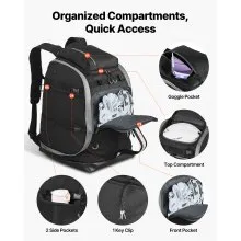 VEVOR Ski Boot Bag, 65L, Snowboard Boots Travel Backpack for Men Women, with Waterproof Exterior & Bottom, Durable 1680D Oxford, Bag for Skis, Snowboard, Helmet, Goggles, Gloves, Accessories (Black).