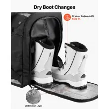 VEVOR Ski Boot Bag, 65L, Snowboard Boots Travel Backpack for Men Women, with Waterproof Exterior & Bottom, Durable 1680D Oxford, Bag for Skis, Snowboard, Helmet, Goggles, Gloves, Accessories (Black).