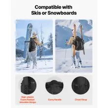VEVOR Ski Boot Bag, 65L, Snowboard Boots Travel Backpack for Men Women, with Waterproof Exterior & Bottom, Durable 1680D Oxford, Bag for Skis, Snowboard, Helmet, Goggles, Gloves, Accessories (Black).