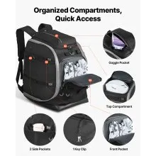 VEVOR Ski Boot Bag, 70L, Snowboard Boots Travel Backpack for Men Women, with Waterproof Exterior & Bottom, Durable 1680D Oxford, Bag for Skis, Snowboard, Helmet, Goggles, Gloves, Accessories (Black)
