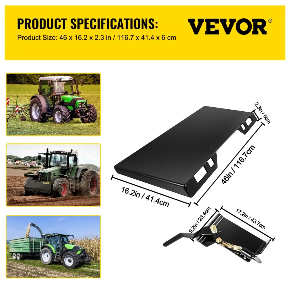 VEVOR Skid Steer Attachment, 1/4" Skid Steer Quick Attach Plate Inside Width 45", Skidsteer Attachment 18.5" Height, Quick Attach Skid Steer Attachments for Buckets, Plows, Forks