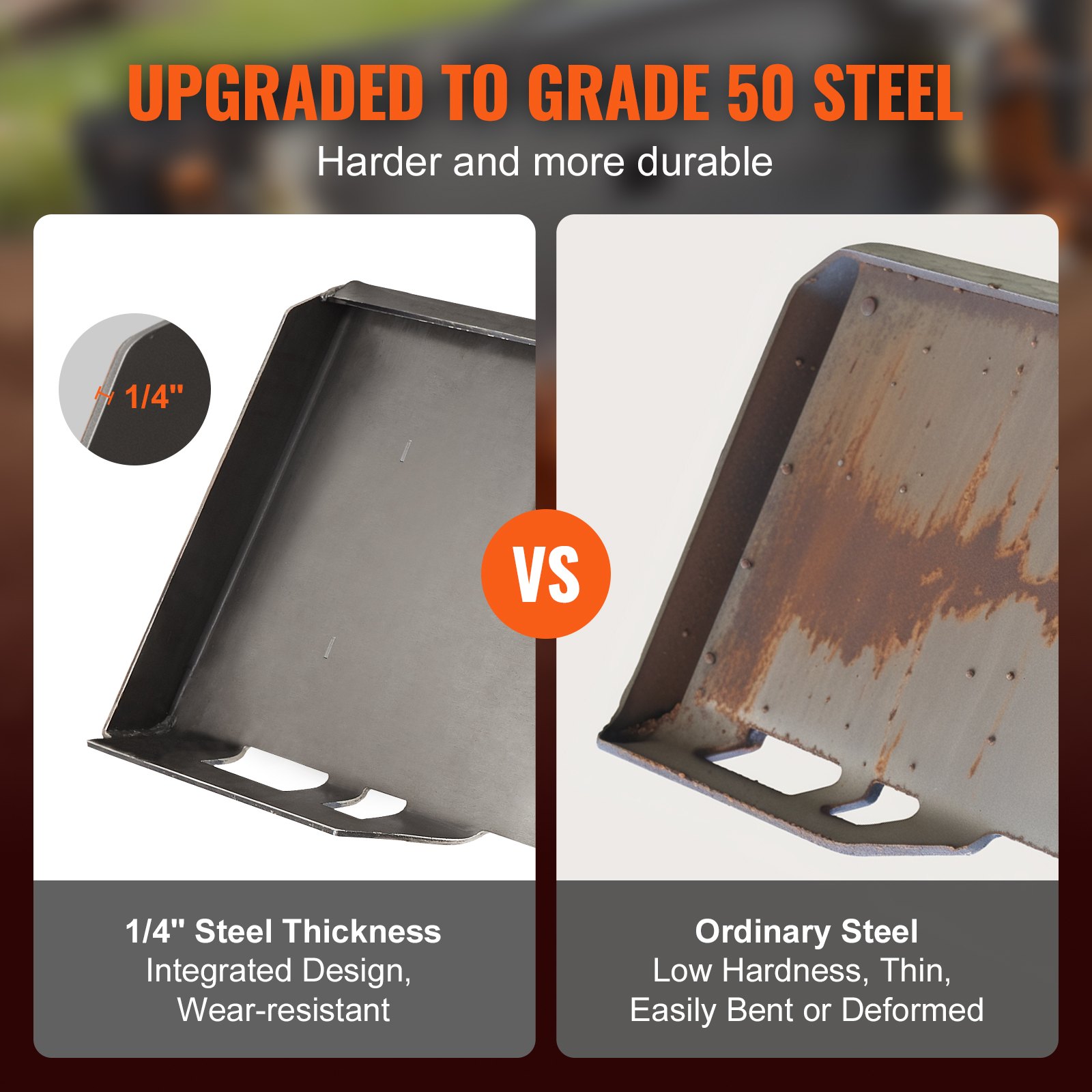 VEVOR 1/4" Skid Steer Attachment Plate, Skid Steer Mount Plate with 2.28" Hitch Receiver, Quick Attachment Loader Plate, Compatible with Deere, Kubota, Bobcat, Mahindra Skid Steers and Tractors