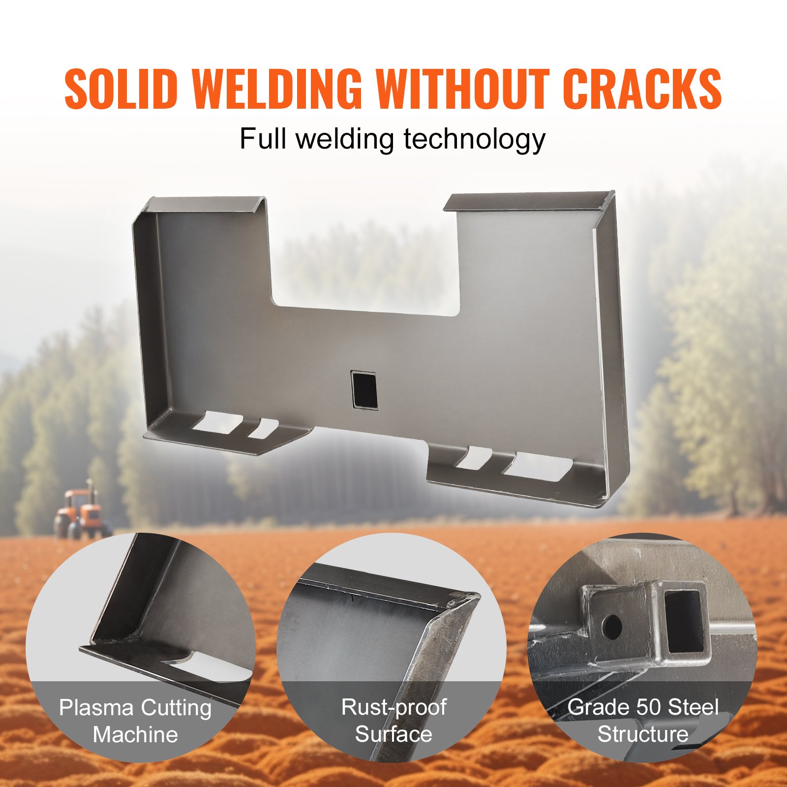 VEVOR 1/4" Skid Steer Attachment Plate, Skid Steer Mount Plate with 2.28" Hitch Receiver, Quick Attachment Loader Plate, Compatible with Deere, Kubota, Bobcat, Mahindra Skid Steers and Tractors