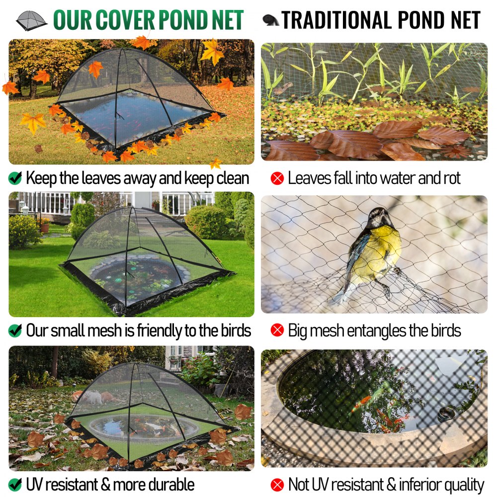 VEVOR Pond Cover Dome, 13x17 FT Garden Pond Net, 1/2 inch Mesh Dome Pond Net Covers with Zipper and Wind Rope, Black Nylon Pond Netting for Pond Pool and Garden