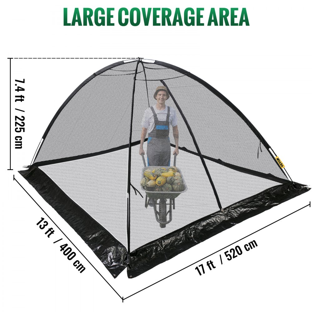 VEVOR Pond Cover Dome, 13x17 FT Garden Pond Net, 1/2 inch Mesh Dome Pond Net Covers with Zipper and Wind Rope, Black Nylon Pond Netting for Pond Pool and Garden