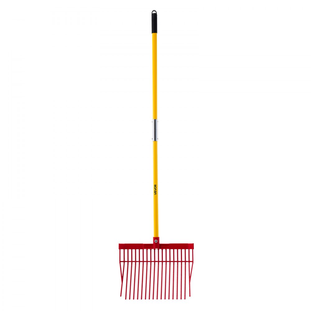 VEVOR Manure Fork, 18 Angled Tines, Horse Manure Rake with Long Fiberglass Handle, 61 in Durable Plastic Pitchfork Muck Rake Tool for Gardening Horse Stall Stable Grass Hay Cleaning Farm Work