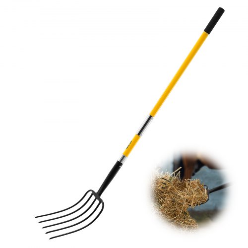 5 Tines Garden Fork Fiberglass Handle 57 in Digging Spading Pitchfork Heavy Duty