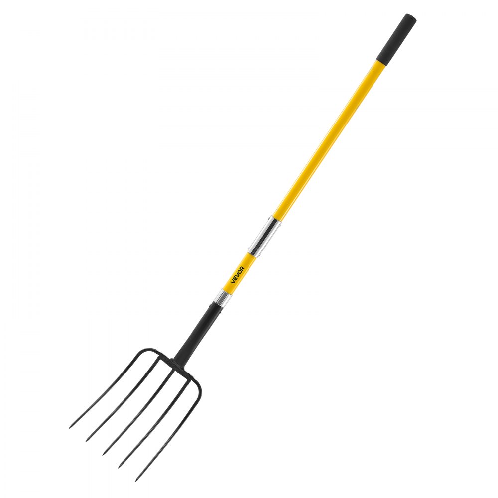 VEVOR Garden Fork, 5-Tine Gardening Pitchfork with Fiberglass Handle, 57 in Heavy Duty Digging Fork with Y Grip, Forged Steel Spading Fork for Hay Potato Composting Transplanting Aeration
