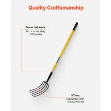 VEVOR 5 Tines Garden Fork Fiberglass Handle 57 in Spading Pitchfork Heavy Duty