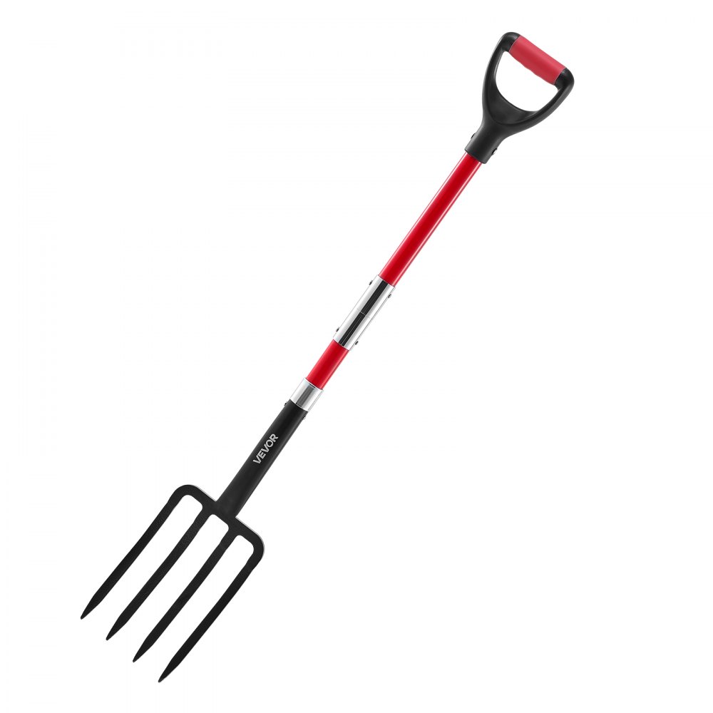 VEVOR Garden Fork, 4-Tine Gardening Pitchfork with Fiberglass Handle, 45 in Heavy Duty Digging Fork with Y Grip, Forged Steel Spading Fork for Hay Potato Composting Transplanting Aeration