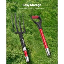 4 Tines Garden Fork Fiberglass Handle 45 in Digging Spading Pitchfork Heavy Duty
