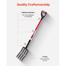 4 Tines Garden Fork Fiberglass Handle 45 in Digging Spading Pitchfork Heavy Duty