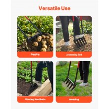 5 Tine Broad Fork Tool Heavy Duty U-Shaped Pitch Fork for Gardening Spading
