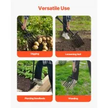 VEVOR 5 Tines Garden Fork Metal Handle 41 in Spading Pitchfork Y Grip Heavy Duty