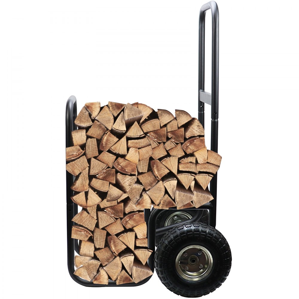 VEVOR Firewood Cart, 220 lbs Weight Capacity, Wood Carrier with Wheels, Binding Rope and Water-proof Tarp, Utility Log Rack for Storage and Move, Dolly Hauler for Indoor and Outdoor Fireplace, Black