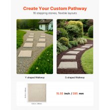 Decorative Stepping Stones with Stakes 16Pcs 15.5x15.5 in Walkway Pavers Beige
