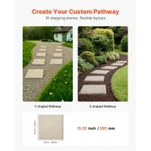 Decorative Stepping Stones with Stakes 16Pcs 15.5x15.5 in Walkway Pavers Beige