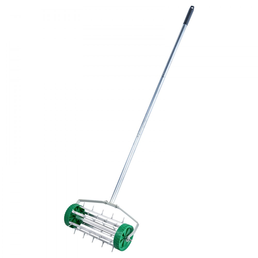 VEVOR Rolling Lawn, 51" L x 18" W, Steel Push Roller with Adjustable Handle, Grass Tool with Tine Spikes, Aeration Machine for Garden, Yard, Cropland to Loose Soil, Green