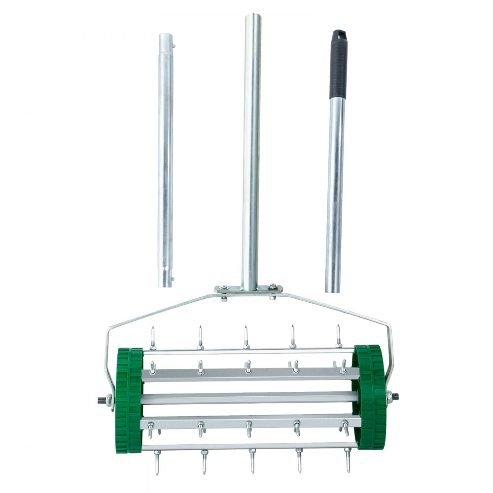 VEVOR Rolling Lawn, 51" L x 18" W, Steel Push Roller with Adjustable Handle, Grass Tool with Tine Spikes, Aeration Machine for Garden, Yard, Cropland to Loose Soil, Green
