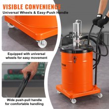 VEVOR Grease Pump, 40L 10.5 Gallon Capacity, Air Operated Grease Pump with 3.88 m High Pressure Hose and Grease Gun, Pneumatic Grease Bucket Pump with Wheels, Portable Lubrication Grease Pump 50:1 Pressure Ratio