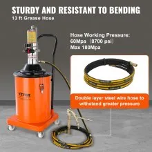 VEVOR Grease Pump, 5 Gallon 20L, Air Operated Grease Pump with 13 ft High Pressure Hose and Grease Gun, Pneumatic Grease Bucket Pump with Wheels, Portable Lubrication Grease Pump 50:1 Pressure Ratio
