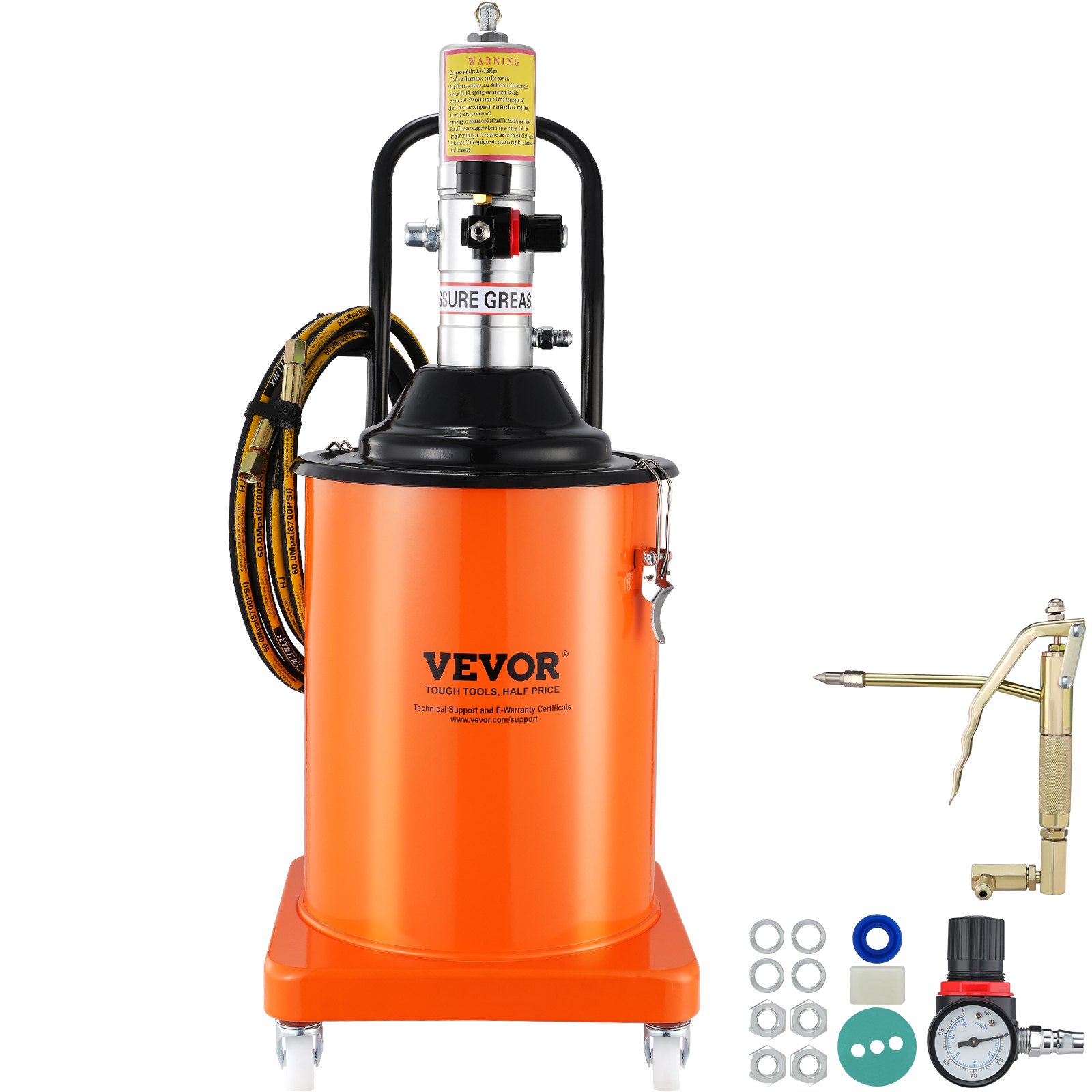 Sweiko Grease Pump, 20L 5 Gallon Capacity, Air Operated Grease Pump with 3.88 m High Pressure Hose and Grease Gun, Pneumatic Grease Bucket Pump with Wheels, Portable Lubrication Grease Pump 50:1 Pressure Ratio Sweiko Grease Pump, 20L 5 Gallon Capacity, Air Operated Grease Pump with 3.88 m High Pressure Hose and Grease Gun, Pneumatic Grease Bucket Pump with Wheels, Portable Lubrication Grease Pump 50:1 Pressure Ratio