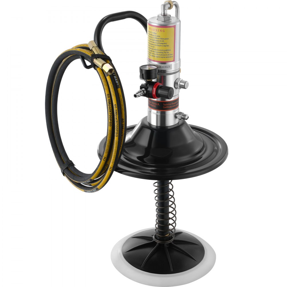 VEVOR Grease Pump, 50:1 Pressure Ratio Air Operated Grease Pump with 3.88 m High Pressure Hose and Grease Gun, Pneumatic Grease Pump with Barrel Cap, Portable Lubrication Grease Pump 360° Gun Head