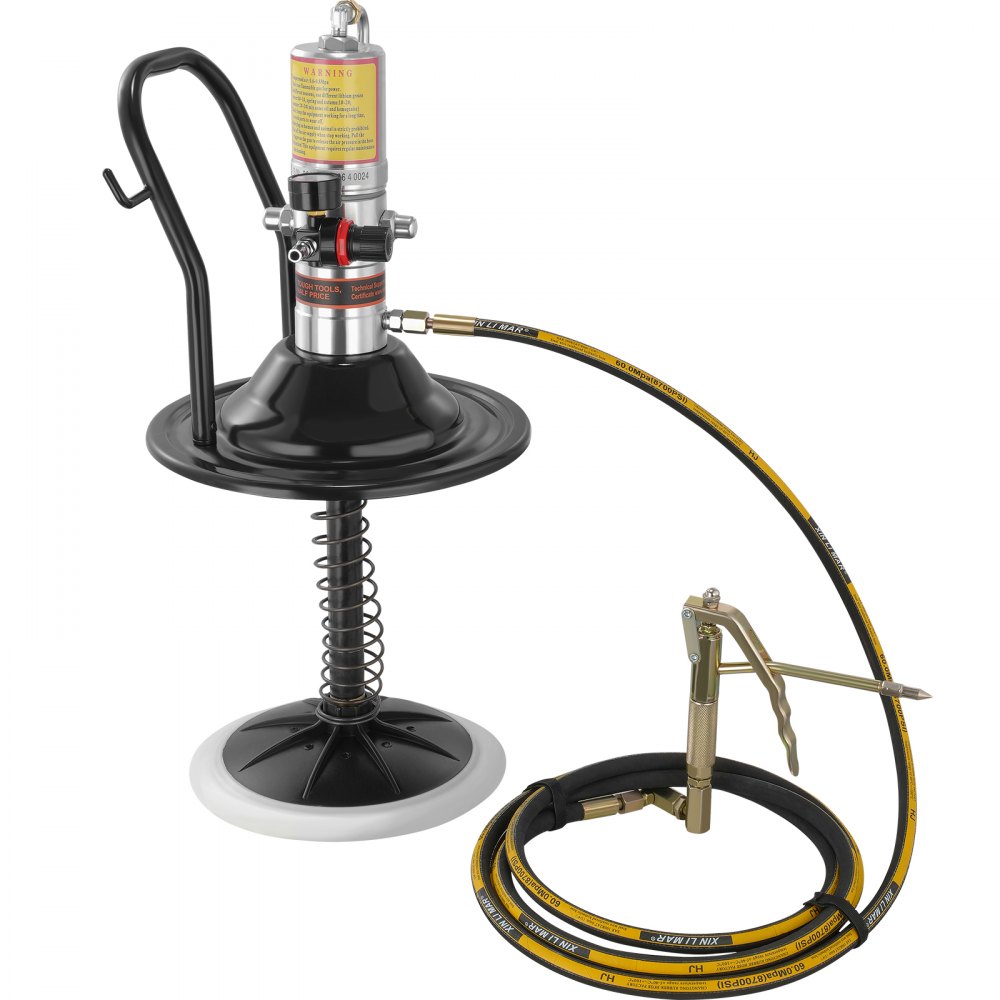 VEVOR Grease Pump, 50:1 Pressure Ratio Air Operated Grease Pump with 3.88 m High Pressure Hose and Grease Gun, Pneumatic Grease Pump with Barrel Cap, Portable Lubrication Grease Pump 360° Gun Head