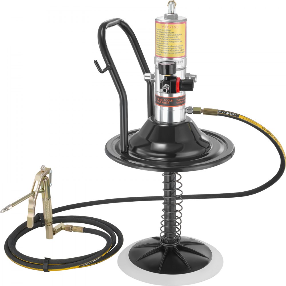 VEVOR Grease Pump, 50:1 Pressure Ratio Air Operated Grease Pump with 3.88 m High Pressure Hose and Grease Gun, Pneumatic Grease Pump with Barrel Cap, Portable Lubrication Grease Pump 360° Gun Head