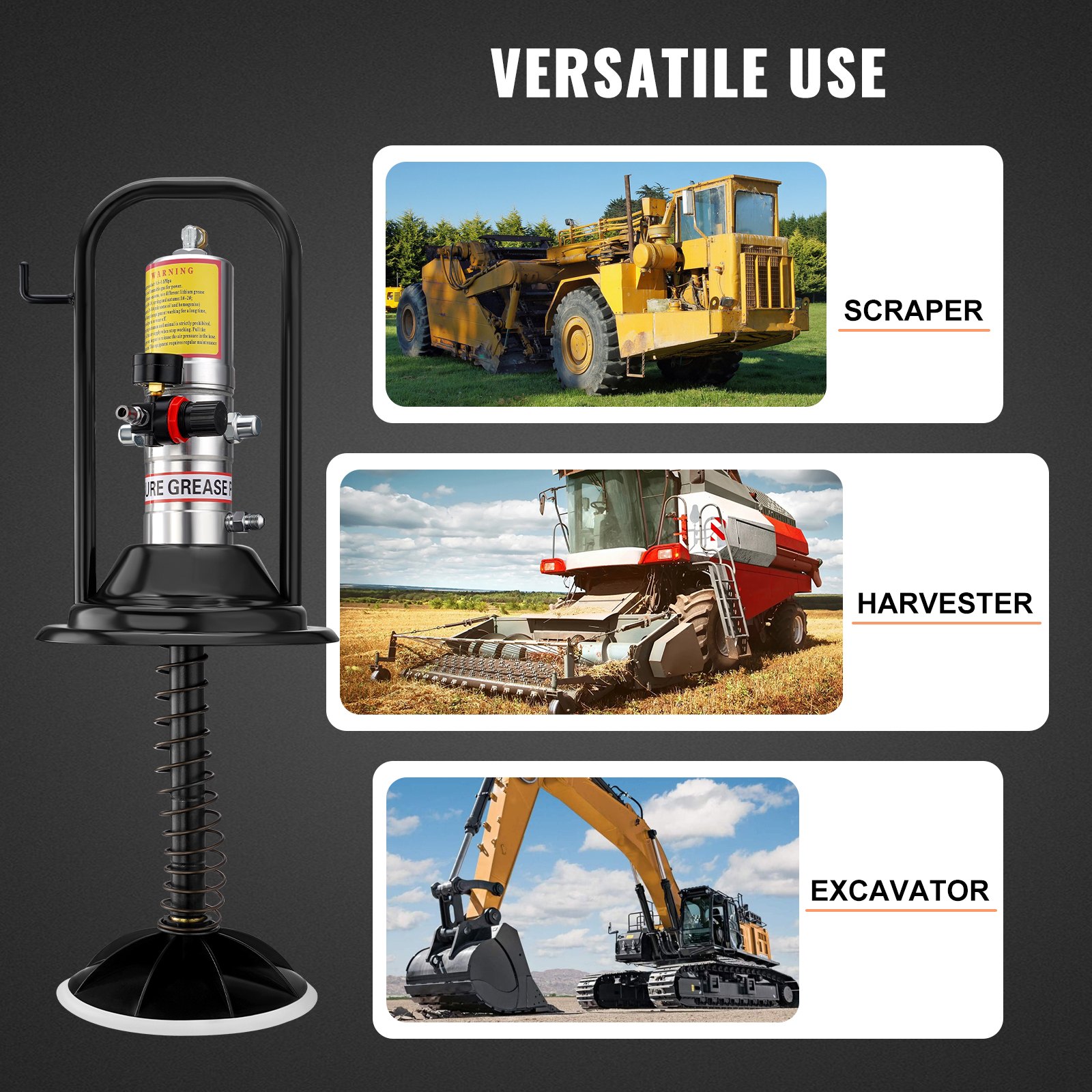 VEVOR Grease Pump, 50:1 Pressure Ratio Air Operated Grease Pump with 3.88 m High Pressure Hose and Grease Gun, Pneumatic Grease Pump with Barrel Cap, Portable Lubrication Grease Pump 360° Gun Head