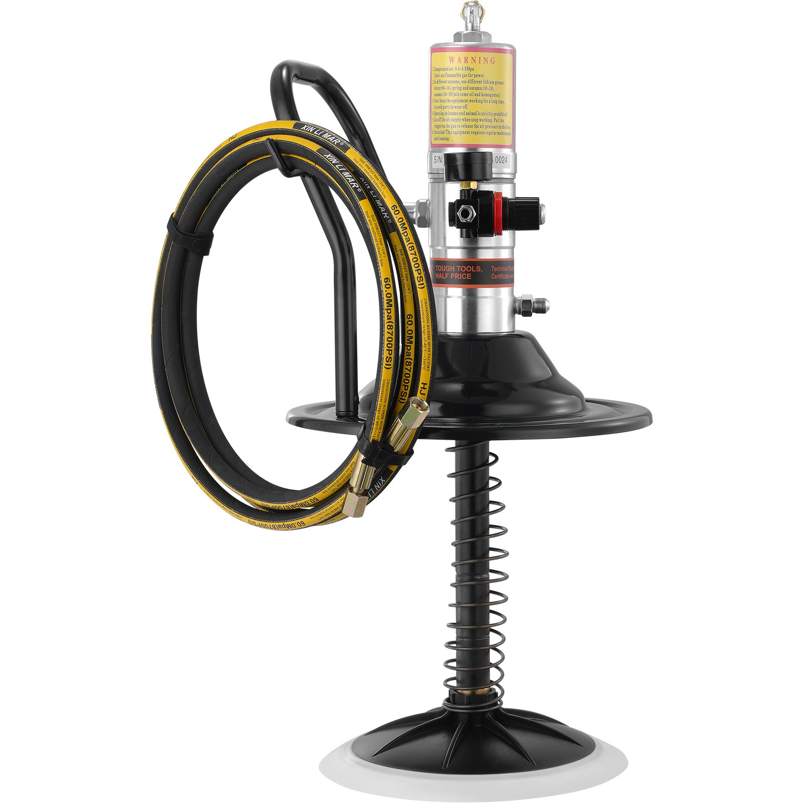 VEVOR Grease Pump, 50:1 Pressure Ratio Air Operated Grease Pump with 3.88 m High Pressure Hose and Grease Gun, Pneumatic Grease Pump with Barrel Cap, Portable Lubrication Grease Pump 360° Gun Head