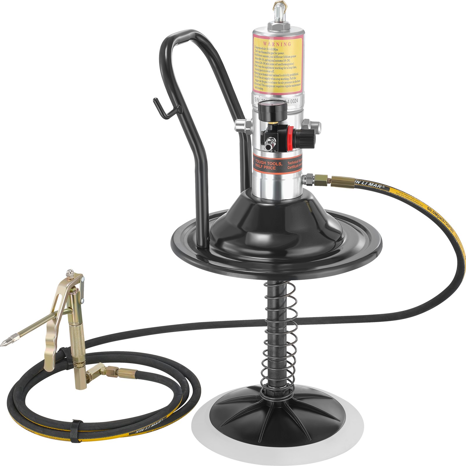VEVOR Grease Pump, 50:1 Pressure Ratio Air Operated Grease Pump with 3.88 m High Pressure Hose and Grease Gun, Pneumatic Grease Pump with Barrel Cap, Portable Lubrication Grease Pump 360° Gun Head