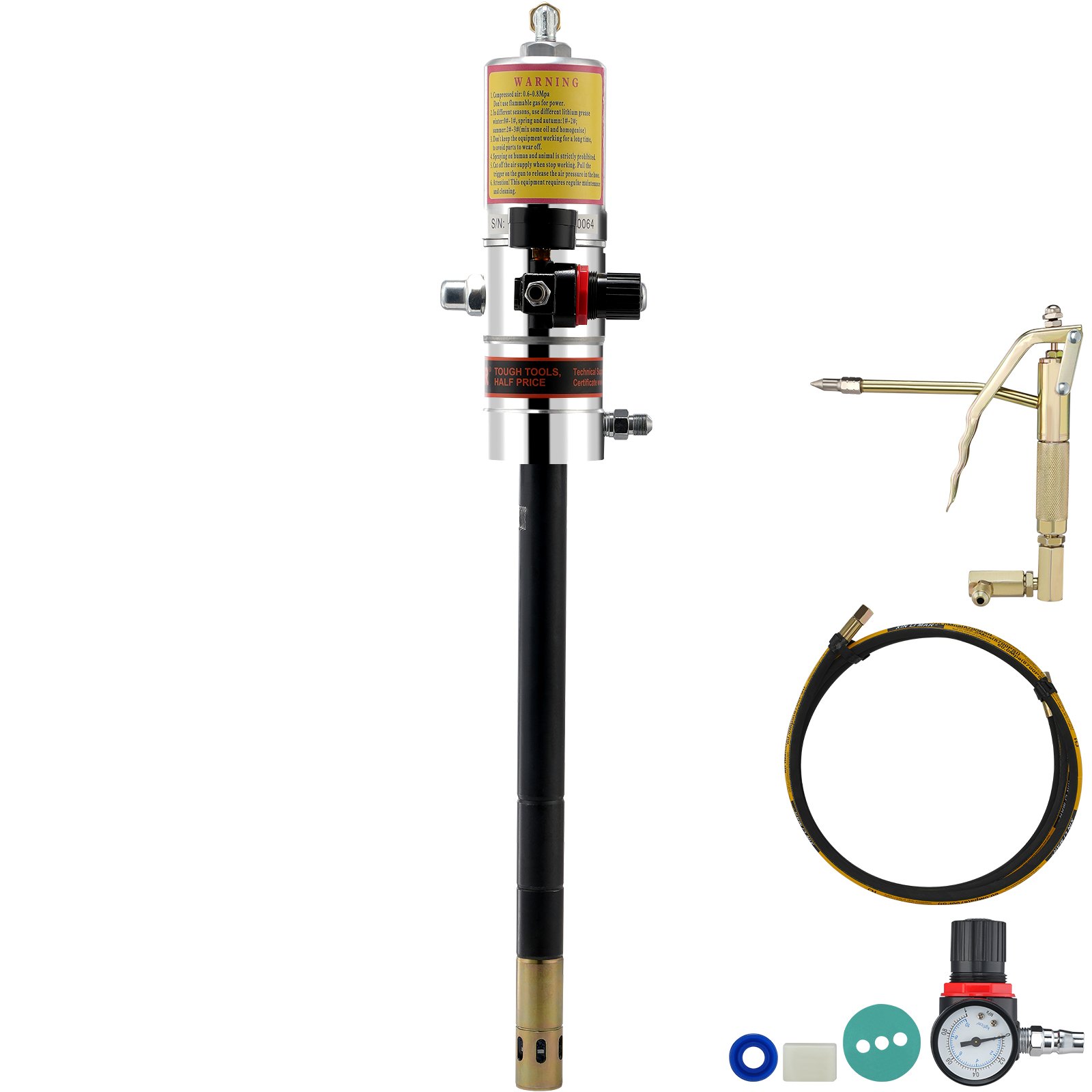 VEVOR Grease Pump, 50:1 Pressure Ratio Air Operated Grease Pump with 3.88 m High Pressure Hose and Grease Gun, Pneumatic Grease Pump, Portable Lubrication Grease Pump with 360° Swivel Grease Gun Head